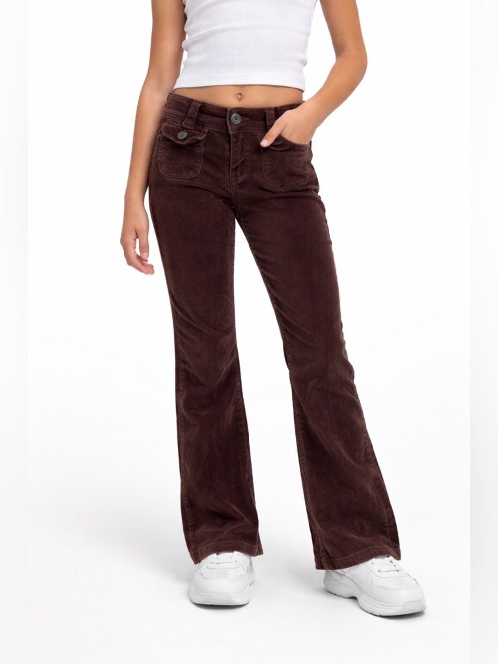 Vintage Jordache Girls Brown Corduroy Pants Size 3/4 Stretch Flap Pocket